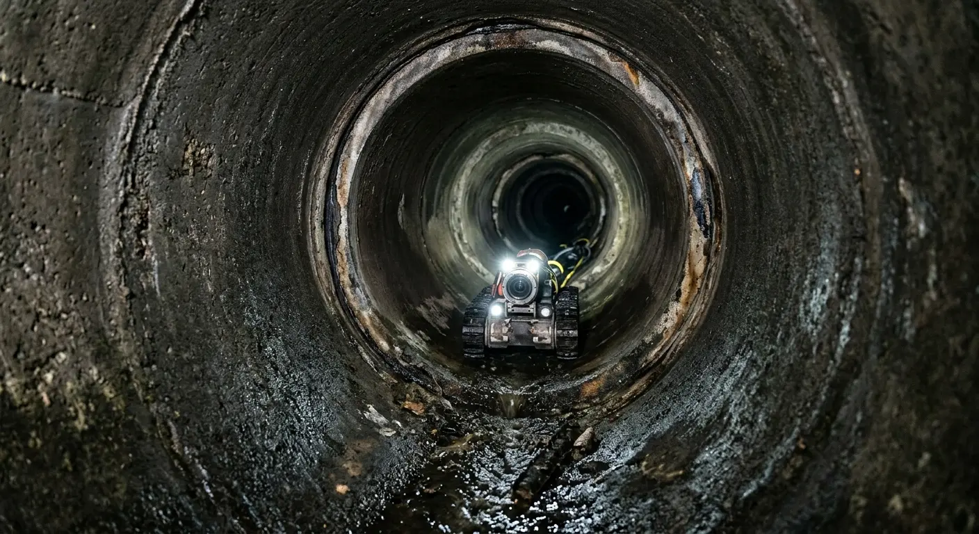 Robotic sewer camera inspecting pipe interior for Drain Snake Service in Bennington